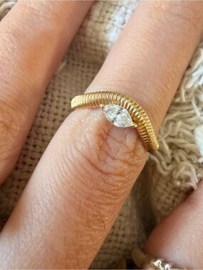 Gold Coil Band Ring with Marquise diamond The Janet Ring